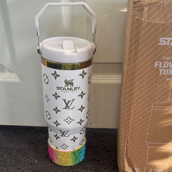 DECORATED White LV STANLEY Tumbler with Rainbow Base - Picture 2 of 2
